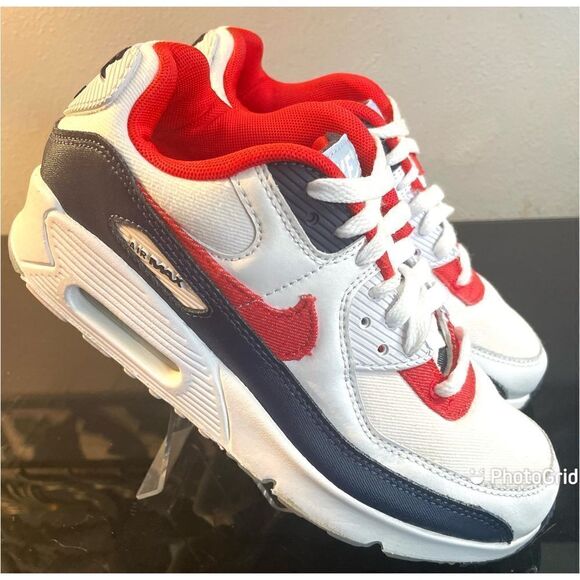 Nike Air Max 90 GS Denim Youth Low Sneaker Shoe DJ5177-100 White/Red/Blue 5Y - Picture 9 of 13
